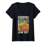 Womens Keeping It s Low Key Instrument Tuba Player Bass Clef V-Neck T-Shirt