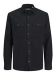 JACK & JONES Men's Rddbrady Solid Overshirt L/S Sn Casual Shirt, Black, XXL