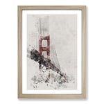 Big Box Art Golden Gate Bridge Vol.4 Watercolour Framed Wall Art Picture Print Ready to Hang, Oak A2 (62 x 45 cm)