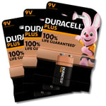 3 x DURACELL Plus 9v PP3 Alkaline Battery Block Smoke Alarm LR22 MN1604 Lasting