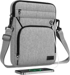 Housse De Tablette 9-11 Pouce Compatible Avec Ipad Air 5 10.9"" 2022, Ipad 9/8/7 10.2, Ipad Air 4 10.9, Galaxy Tab S9 11"" 2023/Tab S8 11"", Sac De Transport Avec Bandoulière Port Casque, Gris Clair