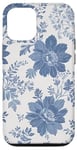 Coque pour iPhone 15 Toile bleue et blanche - Imprimé botanique floral français