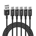 Amazon Basics 5-Pack USB-C to USB-A 2.0 Fast Charger Cable, 480Mbps Speed, USB-IF Certified, for Apple iPhone 15, iPad, Samsung Galaxy, Tablets, Laptops, 1.8 m, Black