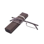 Lunettes de lecture avec monture TR90 ultra légère pour aide à la lecture - Demi-lunettes en métal avec demi-cadre - Aide à la vue avec étui à lunettes pour homme et femme (marron, +1,75)