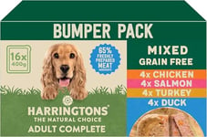 Harringtons Complete Wet Tray Grain Free Hypoallergenic Adult Dog Food Mixed Bumper Pack 16x400g - Chicken, Salmon, Turkey & Duck - Made with All Natural Ingredients