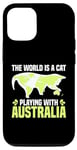 Coque pour iPhone 12/12 Pro Le monde est un chat qui joue avec l'Australie World Map Traveler