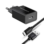 Chargeur secteur vers USB noir + cable usb 1m pour liseuses Amazon Kindle