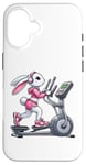 Coque pour iPhone 16 Lapin de Pâques sur vélo elliptique Gym Fitness Workout