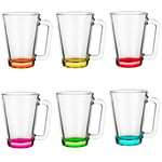 Glasmark Lot de 6 verres en verre avec anse, oreilles colorées, verre à boire, tasse en verre avec écouteurs, passe au lave-vaisselle, 250 ml