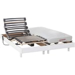 Lit électrique de relaxation lattes + matelas accueil latex - 2 x 80 x 200 cm - Blanc - tyndare de dreamea