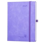 POPRUN Agenda 2025 Semainier et Carnet de Notes Moyen 22 x 16,5 cm - Couverture en Cuir Weekly Planner D'Jan 2025 à Déc 2025, Onglets Mensuels, Papier 100 g/m², Lilas-LAC