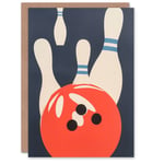 Greeting Card Bowling Ball Strike Knocked Pins Sport Fun Blank Birthday