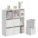 SONGMICS HOME Assemblage Ultra-Rapide sans Outils Toolless, Meuble de Rangement, Étagère, Bibliothèque, 9 Compartiments, 6 Tiroirs en Tissu, 27 x 83 x 91,8 cm, Blanc Neige LBC199W01