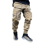 Mens Cargo Pants Hip Hop Techwear Harem Pant Jogger Sweatpants with Pockets Jogging Punk Khaki XL