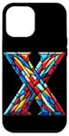 Coque pour iPhone 12 Pro Max Lettre initiale du nom de l'alphabet X dans le style artistique du vitrail