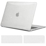 TECOOL Coque Compatible avec MacBook Air M1 (A2337) et MacBook Air 13 Pouces 2020 2019 2018 (A2179 A1932), Coque Rigide en Plastique Fine et Protection Clavier (UE AZERTY), Paillette Transparente