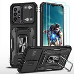 YmhxcY For Samsung Galaxy A23 5G Case, With [Screen Protector Film*2] 360° Rotate Metal Stand,Slide Camera Cover,Sturdy Case[Military Grade] For Samsung Galaxy A23 5G-Black