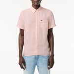 Lacoste Mens Short Sleeved Linen Shirt in Pink material_cotton - Size 16.5 inch