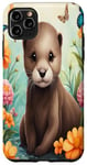 Coque pour iPhone 11 Pro Max Adorable bébé loutre entouré de fleurs et de papillons