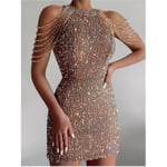 Off Shoulder Guld Paljettklänning Kort Party Bodycon Klänning Kvinnor Sexig Aftonklänning