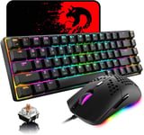 USB Filaire 60% Clavier Mécanique Mini 68 Touche RGB Rétroéclairé Gaming Keyboard Mouse Set + 6400 DPI Ultralight Honeycomb PC Gaming Mouse + Tapis de Souris pour PC/MAC - Tactile Brown Switch/Noir