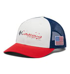 Columbia PFG Logo Snap Back Ball Cap, Breathable, Adjustable, Red Spark/Us Flag, One Size