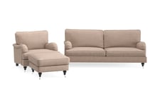 Soffgrupp Oxford Classic 3,5-sits+Fåtölj+Fotpall - Mörkbeige Beige