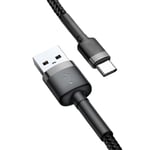 SiGN Cafule USB-A til USB-C Kabel Q.C 3.0, 18W, 2A, 3m - Grå/Svart