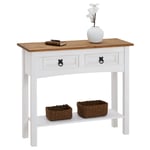 Console table meuble d'appoint style mexicain 2 tiroirs pin lasuré blanc et brun