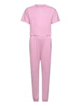 Juicy Couture Marl Lounge Ss Crop Top And Cuff Jogger Rosa