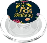 Its My 8th Birthday 8 Year Old Girl Sunflower Butterfly PopSockets PopGrip for MagSafe