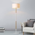 B·LED BARCELONA LED BarcelonaLED Lampadaire Moderne Nordique en Bois et Aluminium avec Abat-Jour en Tissu Blanc Élégant avec Prise E27 pour Salon Salle à Manger Chambre