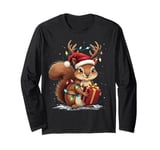 Funny Christmas Squirrel Lights Reindeer Antlers Christmas Long Sleeve T-Shirt