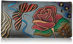 Anna by Anuschka Women's Leather Wallet Hand Painted Rose Safari Grey Ladies, One Size