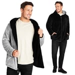 CityComfort Mens Hoodie Reversible Fleece Jacket Mens Full Zip Up Warm Fleece Jacket Outdoor Thermal Hiking Walking Work Fleece for Men and Teens Size M-3XL (Black, M)