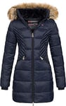 Geographical Norway ABEILLE - Grande Parka Pour Femme - Manteau Hiver Chaud - Manches Longues Et Col En Fourrure Synthétique - Jacket Dame Tissu Resistant (MARINE XL)