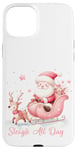 Coque pour iPhone 15 Plus Père Noël rose clair traîneau neige renne neige hiver