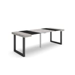 Table console extensible, 220, pour 10 personnes, 222x90x77cm, Pieds bois massif, couleur Ciment