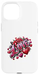 iPhone 15 The Word Love surrounded By Hearts And Red Roses Case