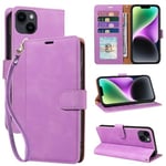 GOTOURED for iPhone 14 Plus Case Wallet,Soft Leather,4 Card Slots Holder RFID Blocking,Shockproof Protective Kickstand Wrist Strap Folio Flip Cases Cover for iPhone 14 Plus (Purple)