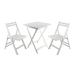 Salon de jardin pliant table carrée et 2 chaises Biano bois de bambou blanc 7house