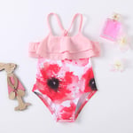 HINK Baby Clothesing,Toddler Baby Girl Floral Ruffle Beach Cross Back One Piece Swimsuit Bathing Suit 18-24 Months Red Girls Swimwear For Baby Valentine'S Day Easter Gift