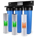 iSpring WGB32B Système de Filtration d'eau en 3 Étapes pour Toute la Maison avec Filtres à Sédiments et Blocs de Charbon de 20 Pouces