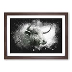 Big Box Art Stone Statue of a Bull Paint Splash Framed Wall Art Picture Print Ready to Hang, Walnut A2 (62 x 45 cm)