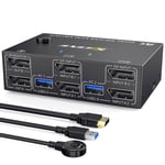 KVM Switch Dual Monitor DisplayPort, 4 USB3.0 for 2 Computers, 2 in 2 Out9558