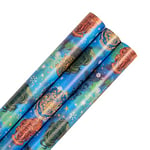 Hallmark Lot de 3 rouleaux de papier cadeau de Noël Harry Potter, 4 m chacun, 1 blason de Poudlard, bleu