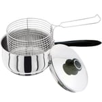 NEW 3PC 20CM STAINLESS STEEL CHIP PAN CHIPPAN FRYER POT WITH LID & BASKET BNIB