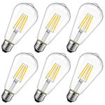 LVWIT 11W Ampoule LED Filament E27 ST64, Equivalent à Ampoule Incandescente 100W, Ampoule Rétro Edison, 1521LM 2700K Blanc Chaud, Non-dimmable, Lot de 6