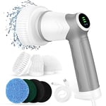 Electric Spin Scrubber,Cordless Electric Cleaning Brush with 2 Speeds Led Display and 6 Replaceable Brush Heads, Power Scrubber for Cleaning Bathroom Kitchen Tile Tub Floor and car