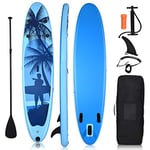 COSTWAY Inflatable SUP Board, Stand Up Paddling Board, Paddle Board, Includes Backpack, Pump, Safety Lead, Repair Kit, Paddle and Centre Fin (Wathet Blue, 297 x 75 x 16 cm)